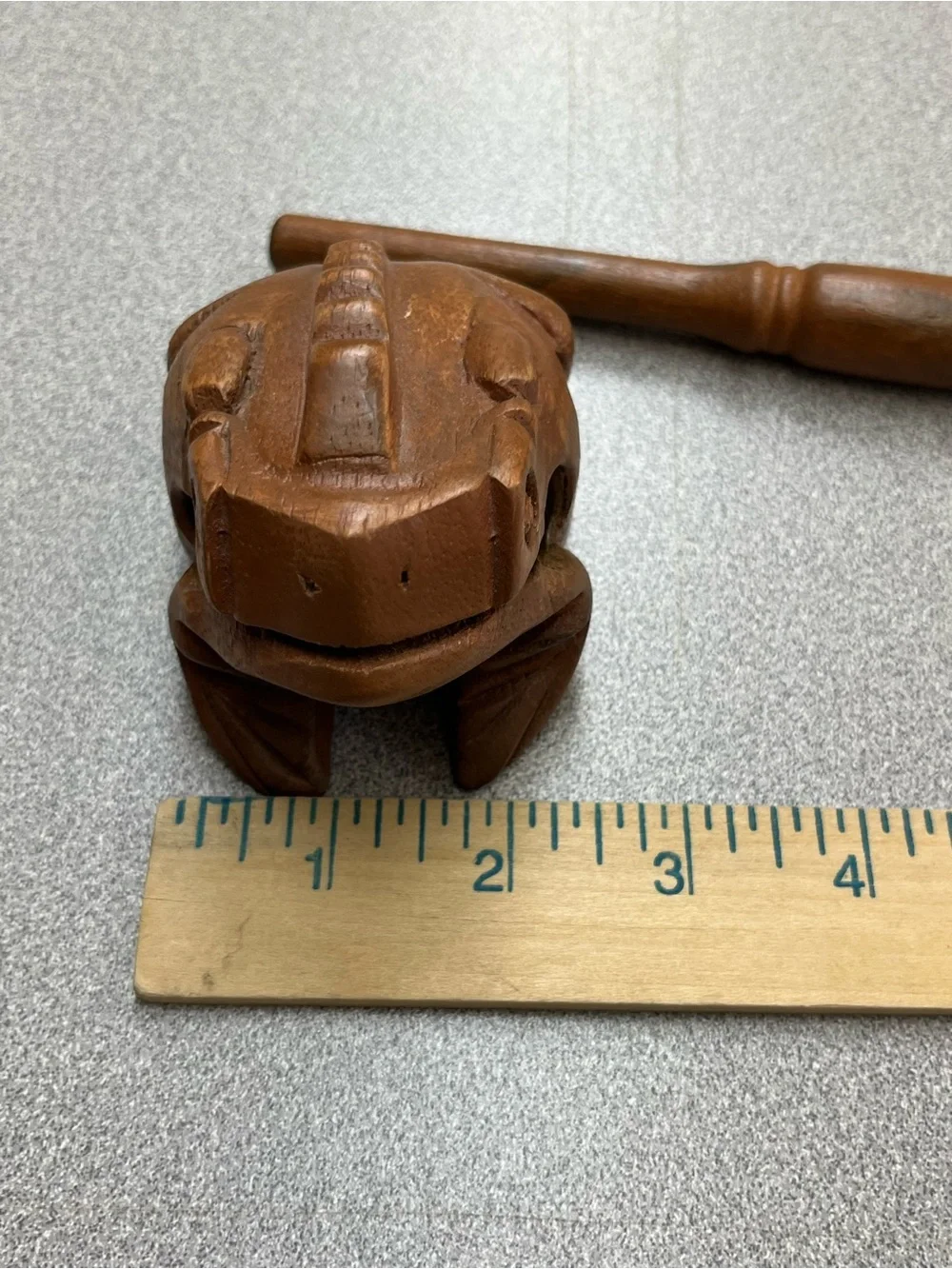 Hand Carved Wooden Frog Guiro Percussion Instrument Thailand w/ Striker